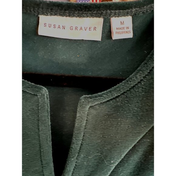 Susan Graver size M forest green split neck velour tunic top - Picture 3 of 5